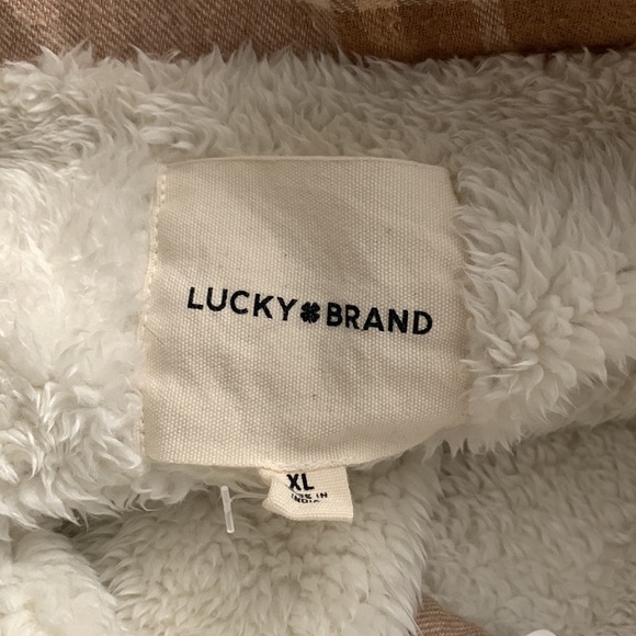 Women’s LUCKY BRAND Tan Plaid Flannel Sherpa Lined Shacket Jacket. Size XL - Picture 5 of 7
